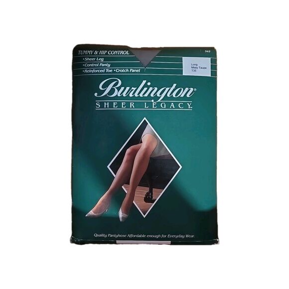 NEW VINTAGE Burlington Sheer Legacy Tummy Hip Control Pantyhose Misty Taupe Sz L - Picture 1 of 3